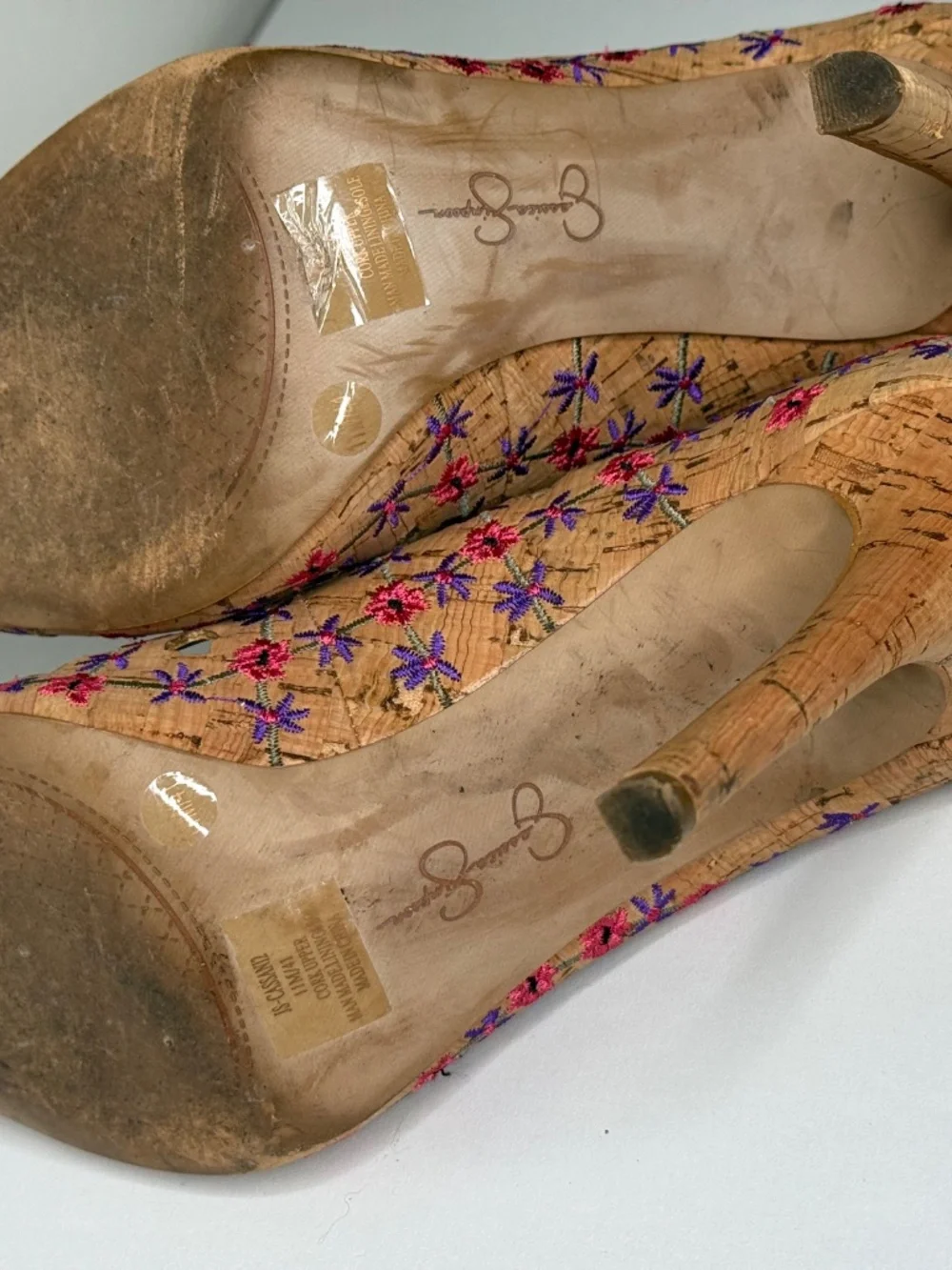 Jessica Simpson Cork Embroidered Floral Cutout Pointed Toe Pumps Size 11